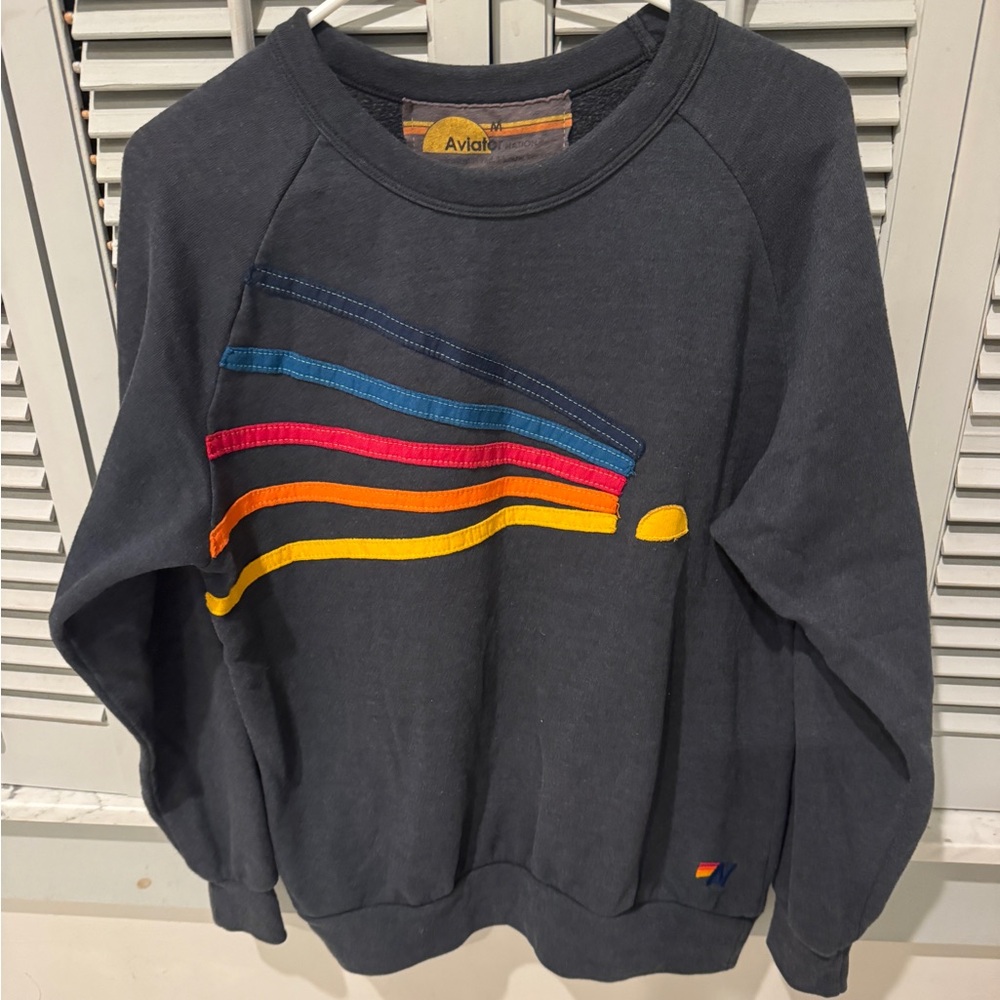 Aviator Nation Charcoal Sweatshirt with Multicolor Stripes